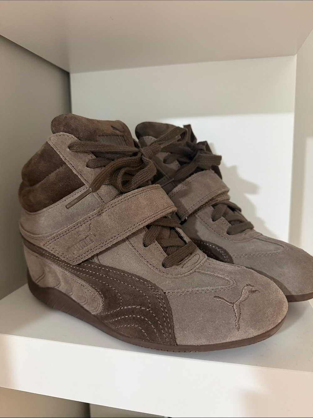 Puma Speedcat Wedge (Women's Taupe/Brown Suede High-Top Sneakers)